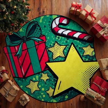 Imagem de AQQ Tapete redondo de Natal de 12 m Tapete redondo lavável, exclusivo formato irregular, ultrafino, antiderrapante, macio, com tema de Natal, tapete verde para sala de estar, sala de jantar, quarto