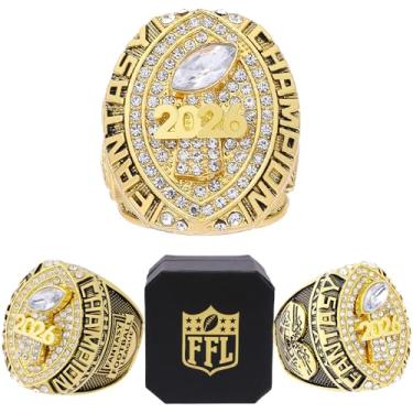Imagem de noblehead Anel de Futebol Fantástico 2026 Heavy FFL Champion Troféu Anel Troféu Troféu para Vencedor da Liga de Futebol de Fantasia (Tamanho 10)