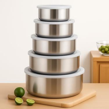 Imagem de Jogo 5 Potes Tigelas em Inox Alumínio Com Tampa Redondo