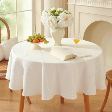 Imagem de Zobesta Toalha de mesa de linho branca redonda de Natal 134,6 cm, toalha de mesa redonda macia de fazenda lavável para cozinha, festa, casamento, piquenique, outono, ao ar livre