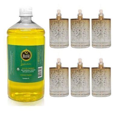 Imagem de Kit 6 Lamparinas Decorativa Sonhos Dourados+ 1L De Citronela - Velas b