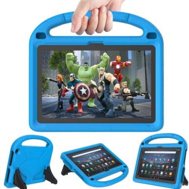 Imagem de Capa infantil para tablet novo tablet de 10 polegadas, leve, à prova de choque, à prova de crianças, linda capa com alça Kickstan - azul