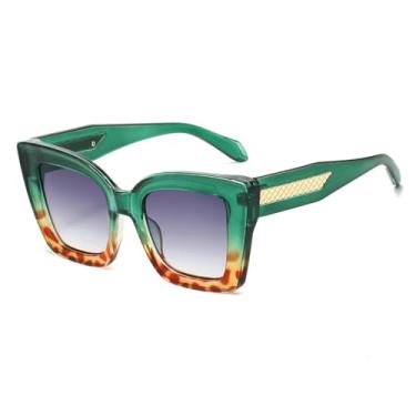 Imagem de Óculos de sol feminino estilo gatinho, armação grande, retrô, clássico, protetor solar, duas cores (leopardo verde)