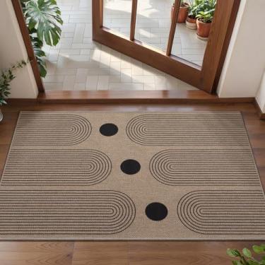 Imagem de Tangsoo Tapete de juta lavável fácil 5 x 7 cm, arco-íris neutro, antiderrapante, para uso interno e externo, para cozinha, quarto, frente