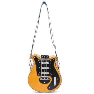 Imagem de Lyuxhetaokdiq Bolsa tiracolo masculina e feminina em formato de guitarra de couro PU exclusiva novidade bolsa de guitarra, 1 amarelo pequeno