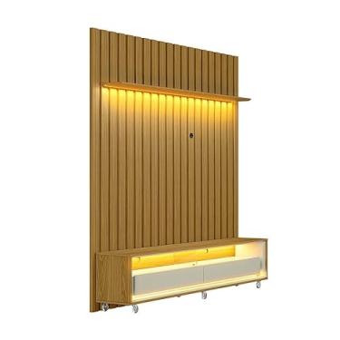 Imagem de Rack com Painel Ripado até 70 Polegadas Sintra com LED 2 GV Cedro e Off White Alt 218 Larg 177 cm