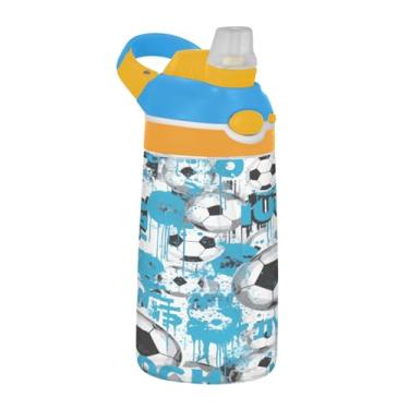 Imagem de Blueangle Garrafa de água azul de futebol de 473 ml, garrafa reutilizável Tritan esportiva e de viagem com canudo e design de tampa de bico pop-up (373)