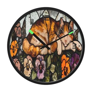 Imagem de SEHANY Pintura esmaltada de relógio de parede de gato, silencioso, sem tique-taque, relógio redondo operado por bateria, controle de som, luz noturna, relógios de parede para sala de estar, cozinha