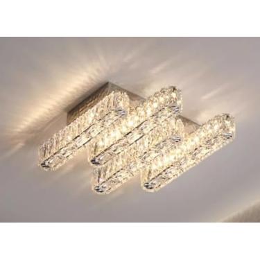 Imagem de Luminária de teto deslumbrante em cristal - Luminária minimalista em estilo italiano para sala de estar, quarto e sala de jantar contemporâneos (quadrada de 40 cm)