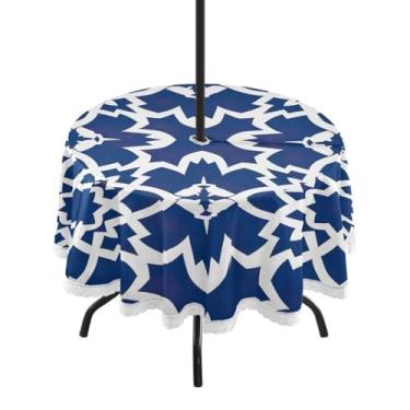 Imagem de GUIJI Toalha de mesa redonda com 3 padrões étnicos para uso ao ar livre com orifício para guarda-chuva e zíper para sala de jantar, festa, piquenique ao ar livre - 152 cm