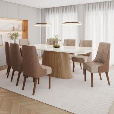 Imagem de Mesa de Jantar 8 Lugares Olivía com Vidro Natural/Off White/Corano/CaraMarromo/Creme - Henn