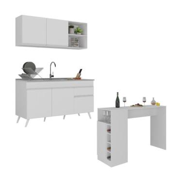 Imagem de Armário De Cozinha Compacta Com Mesa Gourmet Veneza Multimóveis Mp2201 Branco Branco