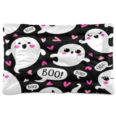 Imagem de SEHANY Cama de cachorro fantasma Halloween Boo Cama de gato com fundo antiderrapante, cama de canil, colchão macio para animais de estimação, lavável para cães pequenos, médios e grandes, gatos, 61 x
