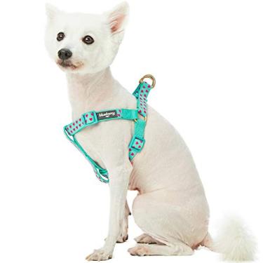 Imagem de Blueberry Pet Peitoral para cães Step-in com coração aveludado flocado dia dos namorados arreios ajustáveis para cães grandes, verde menta, circunferência do peito 66 cm - 99 cm