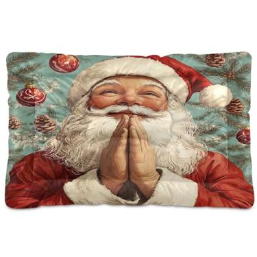 Imagem de SEHANY Cama de Natal para cães de Papai Noel, cama de gato com fundo antiderrapante, cama de canil, colchão macio para animais de estimação, lavável para cães pequenos, médios e grandes, gatos, 45,7 x