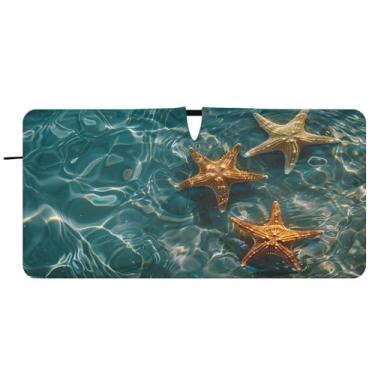Imagem de Blueangle Para-brisa estrela do mar e coral - 149.9 cm x 76.2 cm dobrável carro janela dianteira para-sol blocos raios UV viseira solar (746)