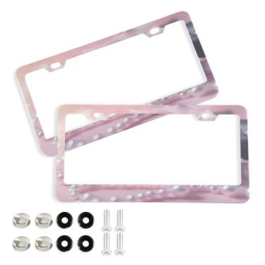 Imagem de SEHANY Molduras de placa de carro rosa dos namorados, capas de moldura de placa de carro de alumínio à prova de ferrugem com orifícios elípticos e parafusos serve para veículos padrão dos EUA tamanho