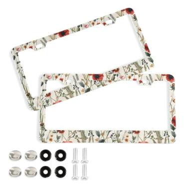 Imagem de SEHANY Molduras de placa de licença de flores florais coloridas, capas de moldura de placa de carro de alumínio à prova de ferrugem com orifícios elípticos e parafusos serve para veículos padrão dos