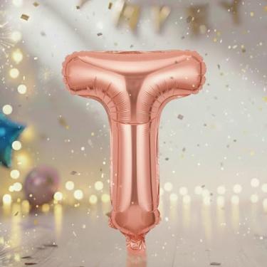 Imagem de Balões T grandes em ouro rosa de 81 cm com letra T, balões preenchidos com hélio Mylar Tlphabet para festas de aniversário e decorações de aniversário, suprimentos de decoração de festa em ouro rosa