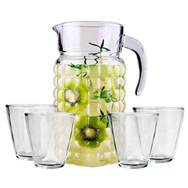 Imagem de Conjunto de refresco 5 peças, com 1 Jarra de vidro 1,8Litros + 4 copos baixo de 262 ML cada, ideal para servir sucos e bebidas quentes ou frias, KIT0037, Euro Home