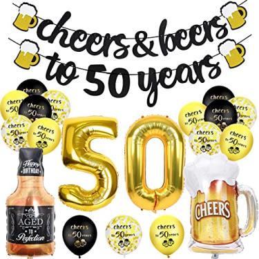 Imagem de Decorações de aniversário de 40 anos para homens - Banner de feliz aniversário, 40 balões de alumínio, balões pretos dourados e balões de confetes, suprimentos de festa unissex para ele e ela
