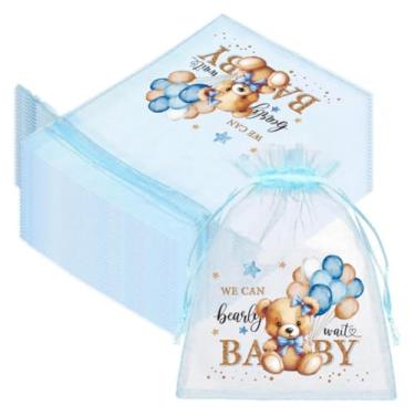 Imagem de Whaline 60 peças bolsa de organza para chá de bebê, bolsa de malha, bolsa de joias azul claro urso doce para lembrancinhas de festa de aniversário, 10 x 15 cm