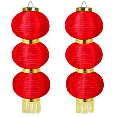 Imagem de Decorações de Ano Novo Chinês, 2 Conjuntos de Lanternas de Tecido Vermelho, Lanternas Decorativas, para Festival da Primavera, Festival, Chinês, Vietnamita, Casamento, Restaurante, Decoração de Festa