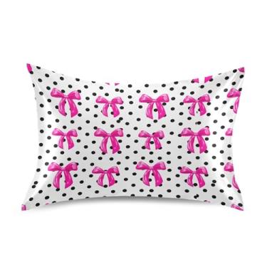 Imagem de SEHANY Capas de almofada de seda com laço rosa para cabelo e pele, capas de almofada de cetim respiráveis macias e refrescantes com fecho de envelope, tamanho king (50 x 76 cm)