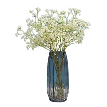 Imagem de LMJYU Conjunto de flores artificiais com vaso de flores artificiais de Gypsophila com vaso de vidro, arranjo de flores artificiais decorativas