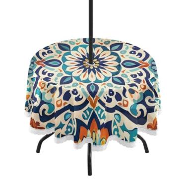 Imagem de CEBUGI Toalha de mesa redonda para uso externo, estampa floral, impermeável, com furo Umberlla, capa de mesa lavável para pátio, cozinha, sala de jantar, 152 cm