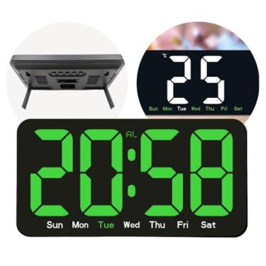 Imagem de Relógio de Parede Digital LED, Display Hora e Dia da Semana, Ideal para Academia, Galpão, Recepção e Uso Comercial (Led Verde)
