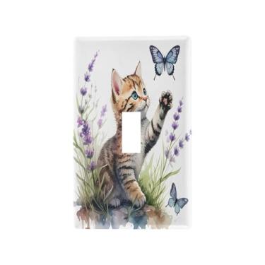 Imagem de Wassud Playful Kitten Light Switch Cover Plate Decorativas para Tomadas Elétricas Interruptor Único 4,53 x 2,76 polegadas