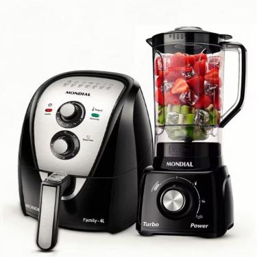 Imagem de Fritadeira Elétrica Air Fryer Mondial + Liquidificador Preto Com Inox 110V