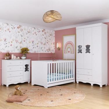 Imagem de Quarto De Bebê Completo Com Berço Americano 3 Em 1 Ternura Multimóveis MP4655 Branco