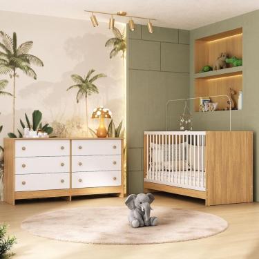 Imagem de Berço 3 Em 1 Para Colchão 130 X 60cm Com Cômoda Framboesa Multimóveis MP4679 Madeirado-branco