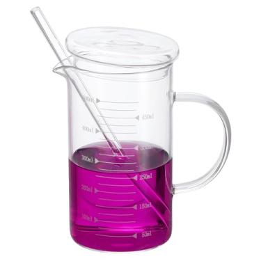 Imagem de PATIKIL Copo medidor de vidro de 500 ml, copo de vidro borossilicato graduado copos de medida líquida com tampa de vidro bico em forma de V para cozinha bebendo restaurante, balança impressa branca