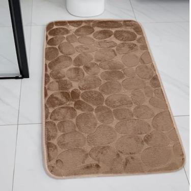 Imagem de Tapete de Banheiro Antiderrapante com Efeito 3D Tapete Absorvente em Lã Coral para Box Lavatório e Banheira (Caramelo)