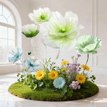 Imagem de Decoração de flores de seda artificial, flores gigantes de 1,5 m para decoração de fundo de casamento, grande vitrine de loja, adereços de fotografia, enorme flor falsa com hastes e base em pé