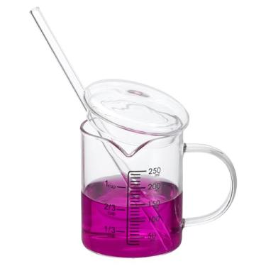 Imagem de PATIKIL Copo medidor de vidro de 250 ml, copo de vidro borossilicato graduado copos de medida líquida com tampa de vidro bico em forma de V para cozinha bebendo restaurante, balança impressa em preto
