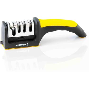 Imagem de Afiador de Facas e Tesouras 4 em 1, Aço de Tungstênio e Cerâmica, Base Antiderrapante, Preto, 22x7x5cm