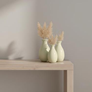 Imagem de Trio de Vasos Decorativos Bojudo Minimalista em Cerâmica Decoração para Sala, Mesa de Centro, Aparador Estante (OffWhite)