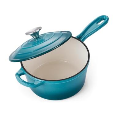 Imagem de Maldira Panela esmaltada com tampa, panela antiaderente de ferro fundido, panela de forno holandês (azul pavão, 2 quartos)