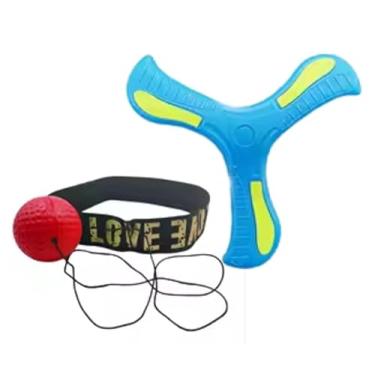 Imagem de Kit Boomerang Macio Cruz de Três Folhas com Bola de Boxe Reflexo de Borracha para Treinamento de Reação e Agilidade, Brinquedo Esportivo Interativo, Cor Aleatória, Adultos e Crianças
