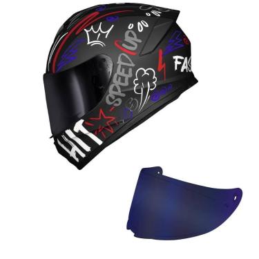 Imagem de Capacete Race Tech Hit Faster Preto e Vermelho Fosco Mais Viseira Azul-Masculino