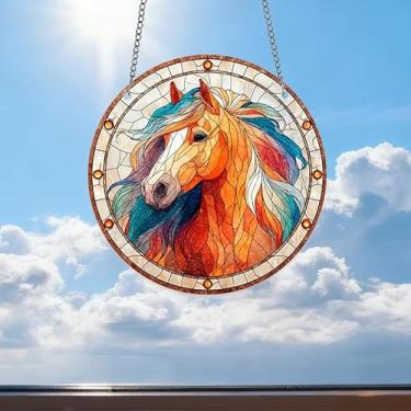 Imagem de Enfeites vibrantes para pendurar cabeça de cavalo para primavera e verão, apanhador solar de acrílico, adequado para decoração de parede de casa, festa, exterior, interior