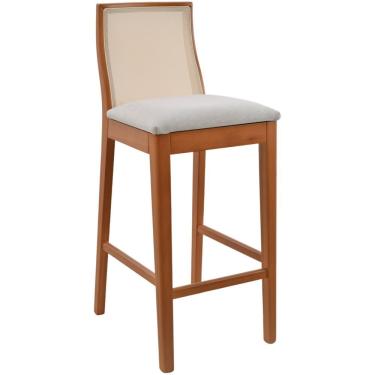 Imagem de Banqueta Alta Arizona Madeira Maciça Amêndoa Encosto Tela Sling Bege Assento Sued