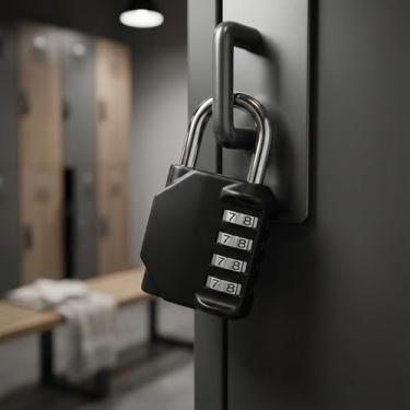 Imagem de Cadeado de combinação de 4 dígitos para armários de academia e portões ao ar livre - Bloqueio de almofada resistente e resistente à intempéries - Manilha de aço endurecido e corpo de liga de zinco