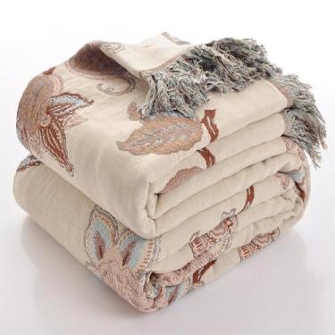 Imagem de Cobertor Boho 100% algodão, macio, sofá-cama, cobertor floral para decoração de casa de fazenda, manta boêmia reversível para cadeira, sofá, colcha e presente, 203 x 228 cm (Ramo de flor roxa, 203 x