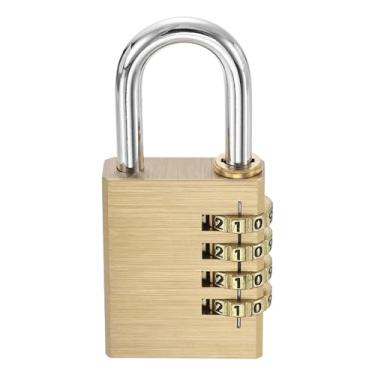 Imagem de PATIKIL Cadeado de combinação de latão de 8,6 cm de largura, cadeado de combinação sem chave redefinível de 4 dígitos à prova d'água para armário de academia, caixa de ferramentas, bagagem, amarelo