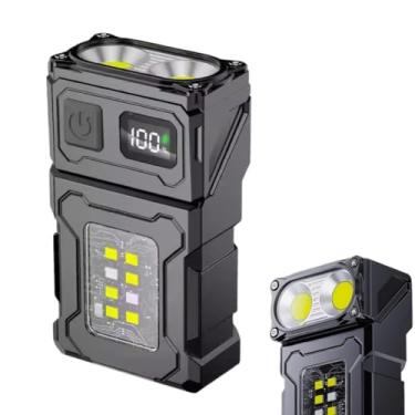 Imagem de Lanterna LED Multifuncional Com Imã Cabeça Giratória Clip Presilha em Aço Inox e Visor Dgital – Iluminação Potente Portátil para Emergência, Trabalho, Camping